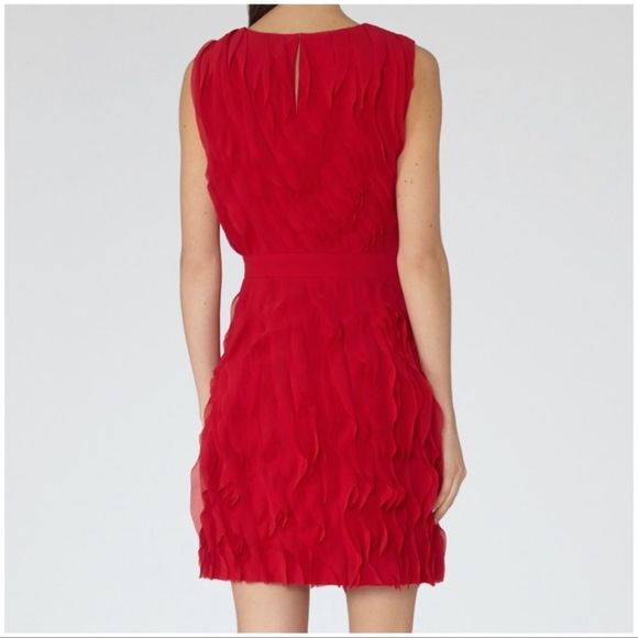 REISS Jasmine Ruffle Detail Dress, Cherry Red Rare 465.00 dress size 2 - Picture 3 of 10